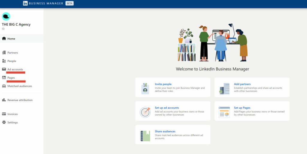 LinkedIn Business Manager Startscreen