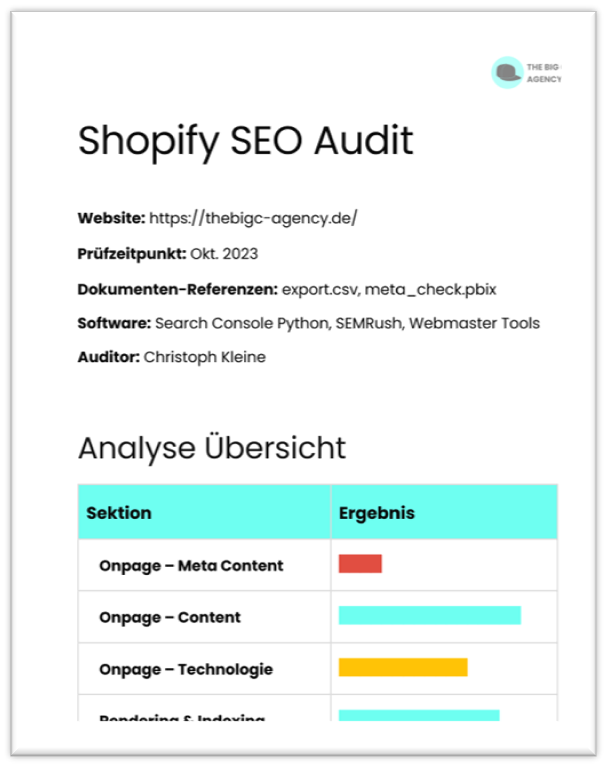 Shopify SEO Audit THE BIG C Agenycy
