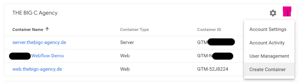 Server Side GTM neuen Container erstellen